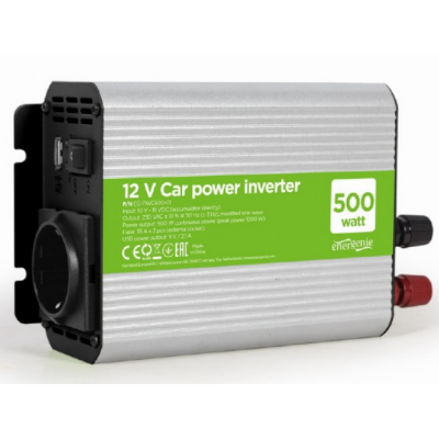 Car inverter EnerGenie EG-PWC500-01, 500 W, USB port, LED indicator, Input: 10-16 VDC (accumulator directly) - Output: 230 VAC +/- 10% at 50 Hz (+/-3Hz), modifi