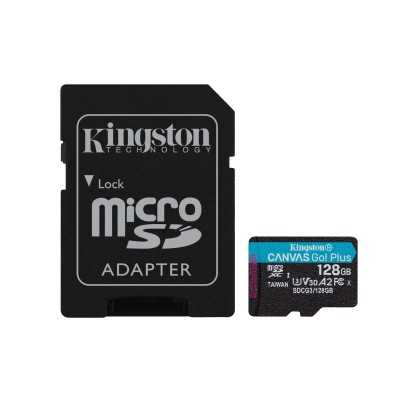 128GB microSD Class10 UHS-I U3 + SD adapter Kingston Go! Plus G4, 200Mb/s