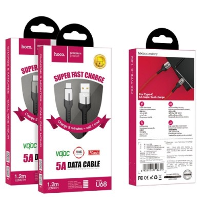 Cablu Date și Încărcare Hoco U68 USB-A la USB-C, 50W, 1m, Negru