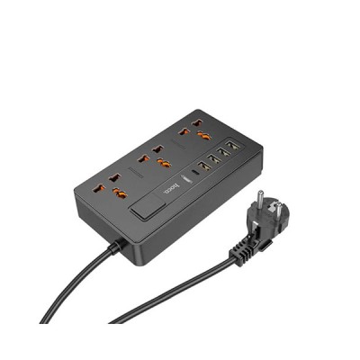 Сетевой фильтр Hoco DC15, 3 розетки, 5xUSB (PD 30 Вт, QC 18 Вт), 2 м