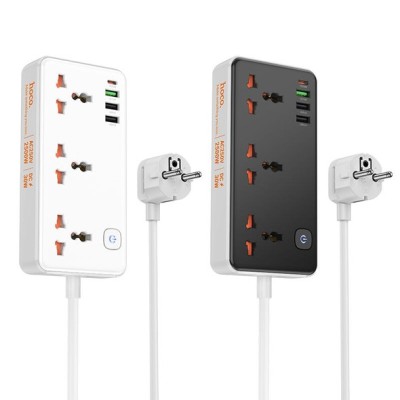 Prelungitor Hoco AC8A, 3 Prize, 4xUSB, PD 30W, QC18W, Cablu 1.5m