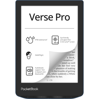 Электронная книга PocketBook 634 Verse Pro, 6 дюймов, E-Ink Carta 1200, SMARTlight, Bluetooth, водонепроницаемая, лазурный