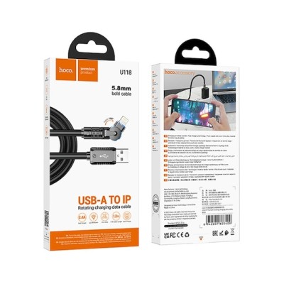 Cablu Lightning la USB 2.0 Hoco U118, 1m, Conector Rotativ 180 grade