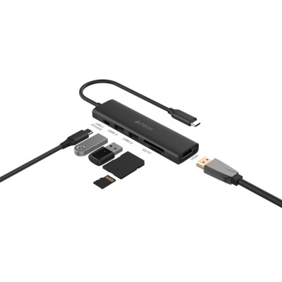 Hub USB-C 6-în-1 A4Tech DST-60C, HDMI, PD 100W, Aluminiu