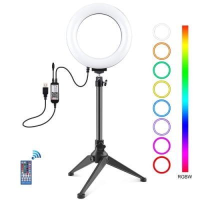 Set PULUZ PKT3075B: trepied 22 cm și inel LED RGB 16 cm cu telecomandă