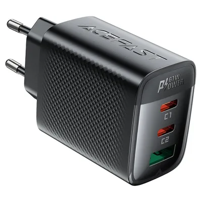 Сетевое зарядное устройство GaN Acefast A108, 67W, 2x USB-C + USB-A, Power Delivery, Quick Charge