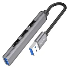 USB-хаб Hoco HB26, 1x USB 3.0, 3x USB 2.0, серый металлик
