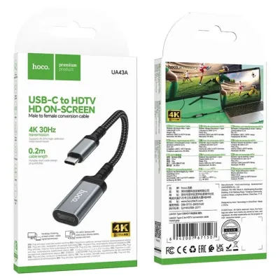 Hoco UA43A Type-C to HDTV conversion cable, metal gray