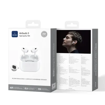 Casti In-Ear Bluetooth Wiwu Airbuds 5, White, 4.5 ore autonomie, ENC