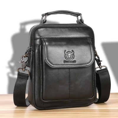 Handbag BULL CAPTAIN. Waxed cowhide leather. Black