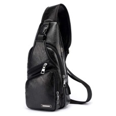 Crossbody Leisure PU Leather, USB Charging Port, Black