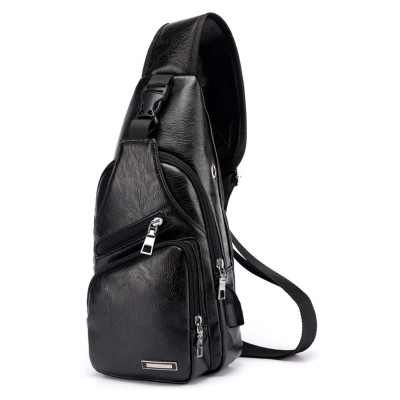 Crossbody Leisure PU Leather. USB Charging Port. Black