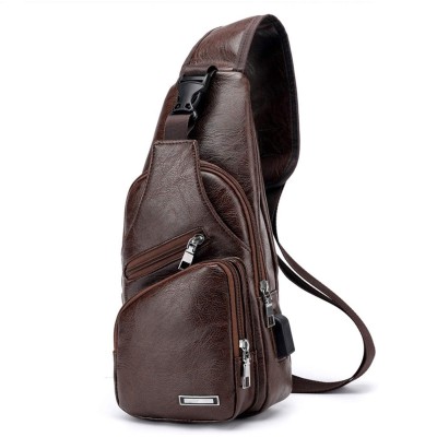 Crossbody Leisure PU Leather. USB Charging Port. Dark Brown