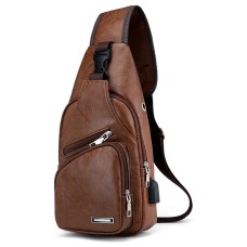 Crossbody Leisure PU Leather, USB Charging Port, Light Brown