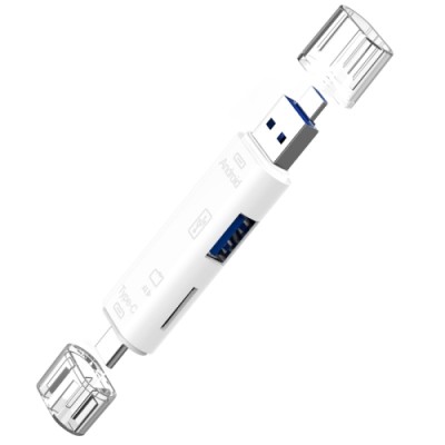 Cititor de carduri universal 3 în 1 D-188 USB/Type-C/Micro-USB OTG, alb