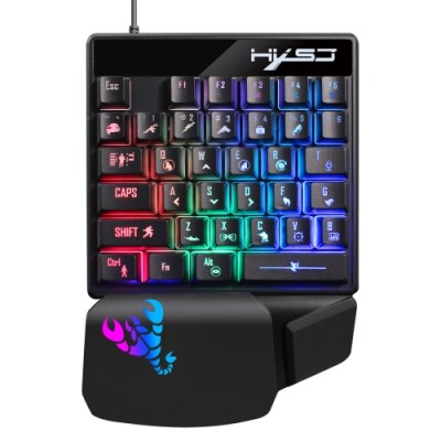 Игровая клавиатура HXSJ V400 для одной руки, RGB-подсветка, раскладка EN, черный